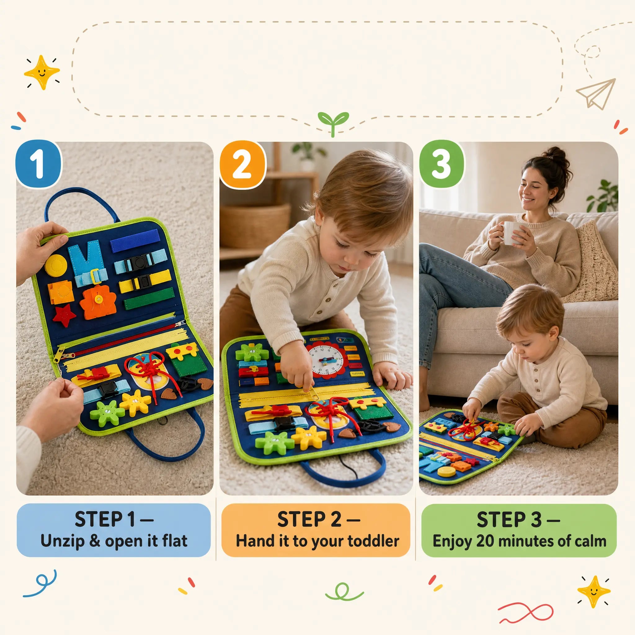 The Doolo Busy Board™ — Soft Activity Pages